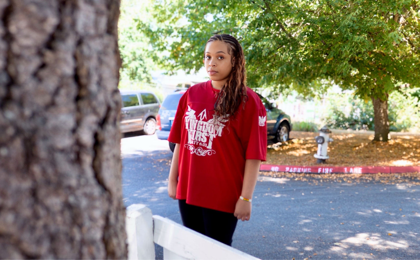 Kingdom 1st Football Jersey (Red with White Print)