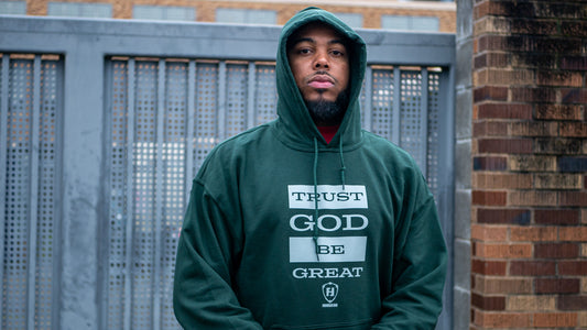 Trust God Be Great 2.0 Forest Green Hoodie (Grey Print)