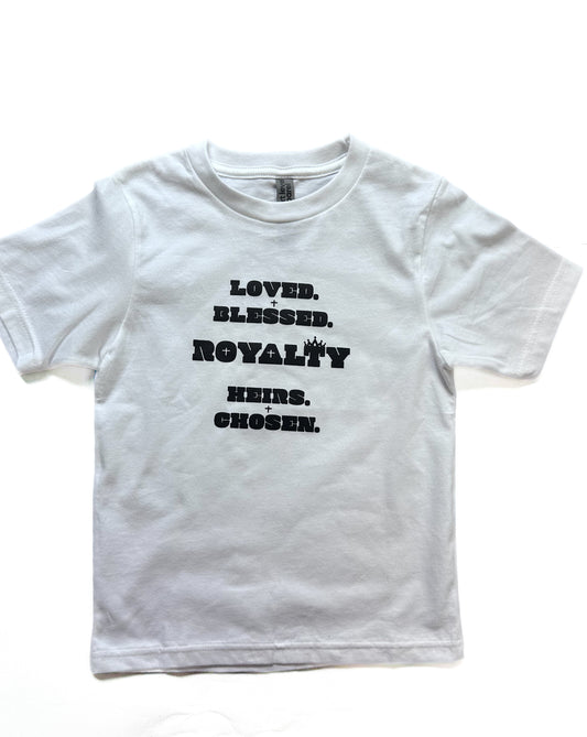 Youth Royalty White T-shirt (Black Print)