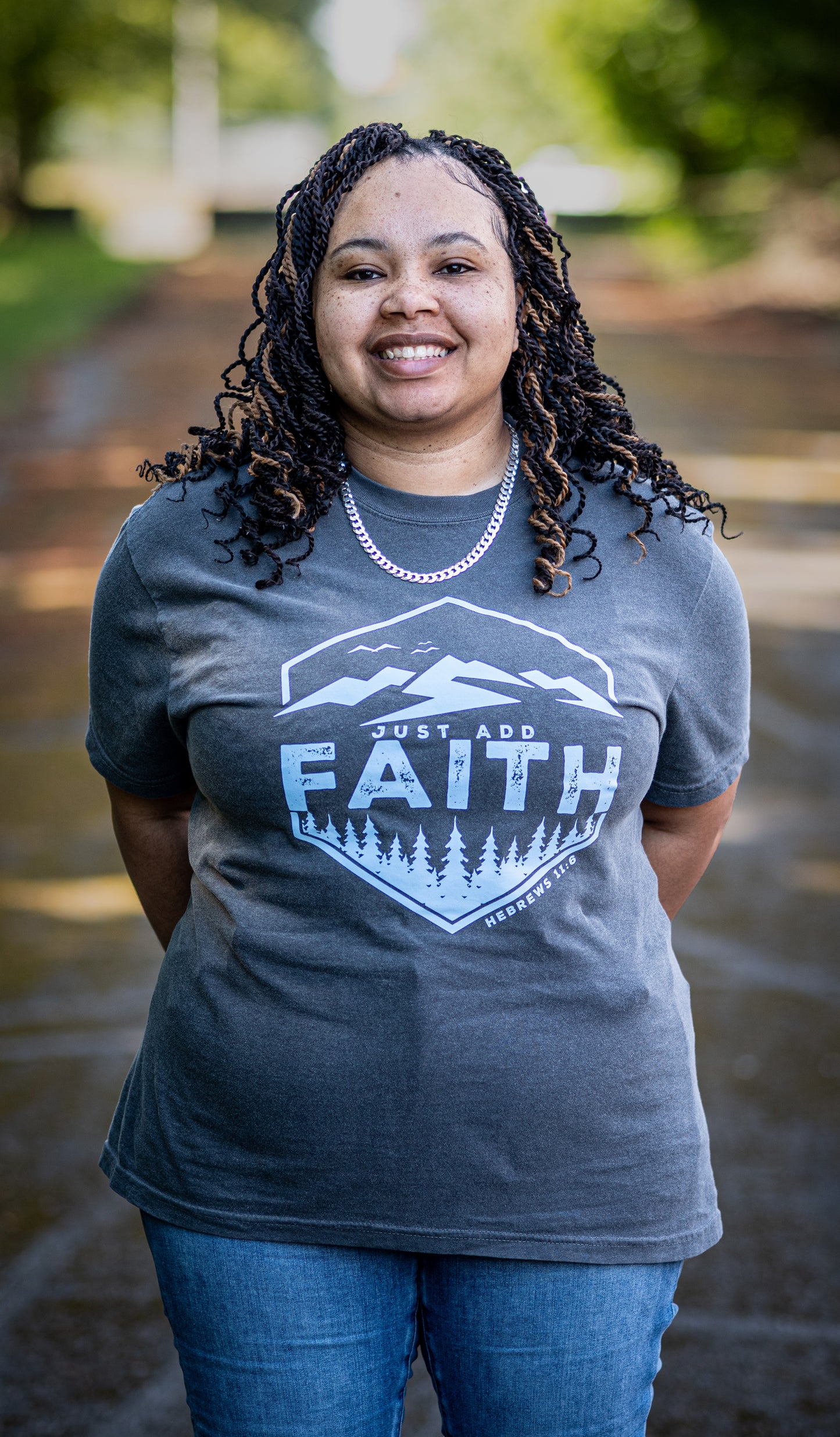 Just Add Faith Heavyweight T-Shirt (Pepper with Light Blue Print)