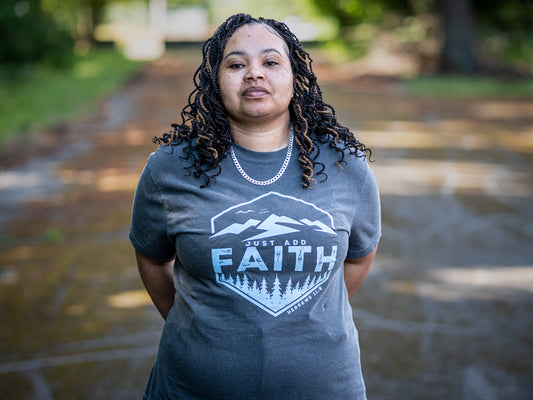 Just Add Faith Heavyweight T-Shirt (Pepper with Light Blue Print)