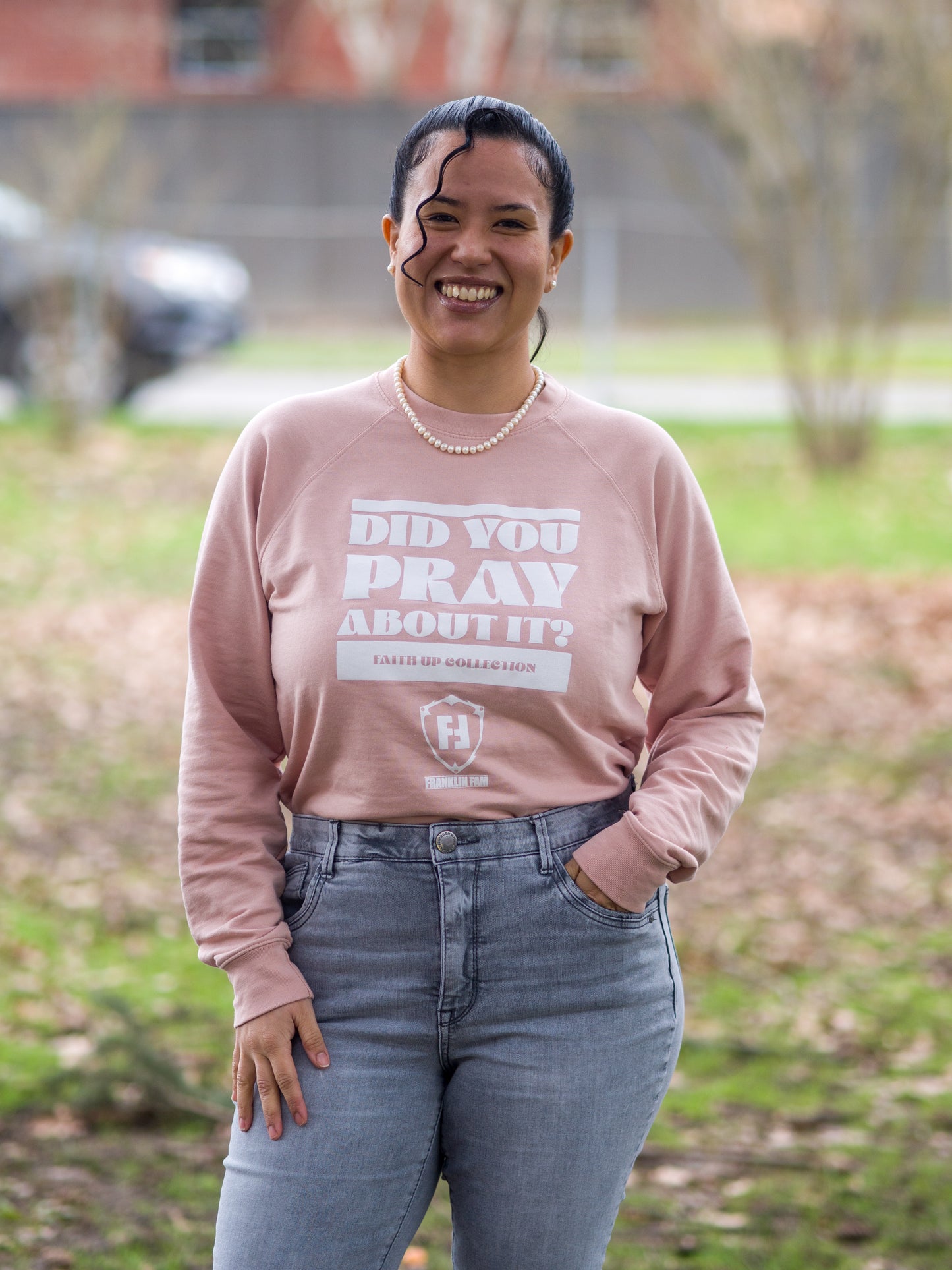 Did You Pray About It? Rose Crewneck Sweatshirt (White Print)