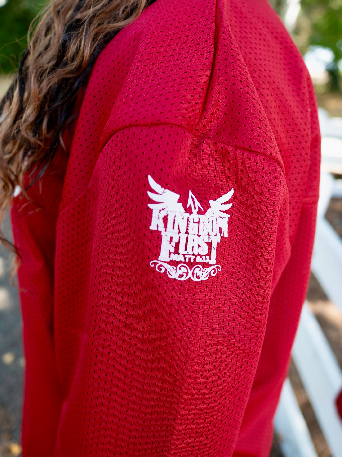 Kingdom 1st Football Jersey (Red with White Print)