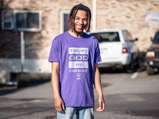 Trust God Be Great 2.0 Purple Shirt (Gray Print)