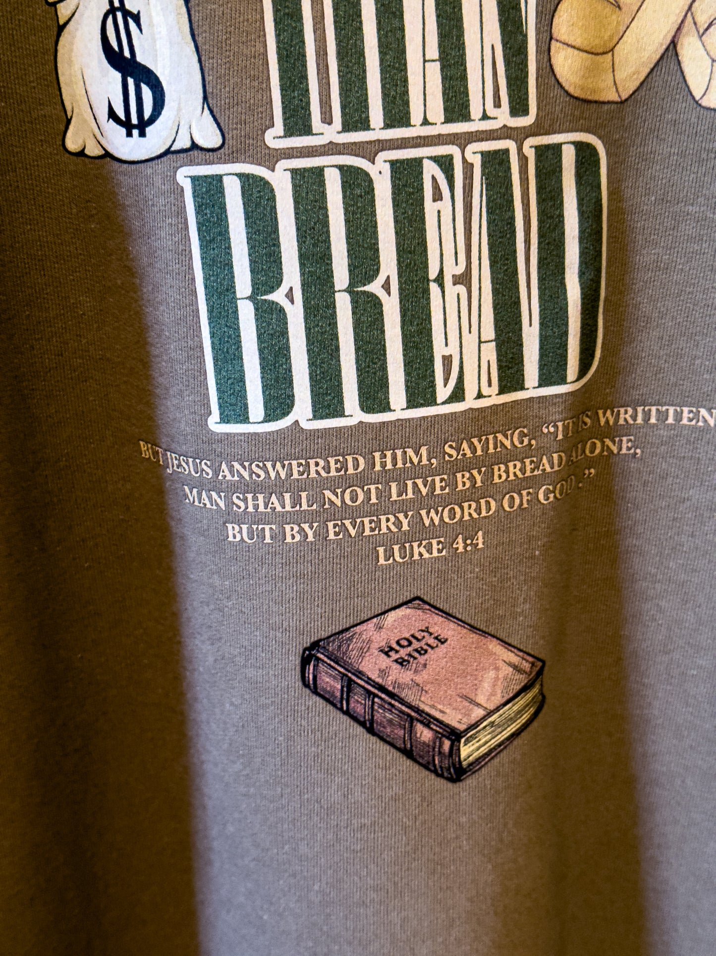 More Than Bread Luke 4:4 Olive Green Crewneck