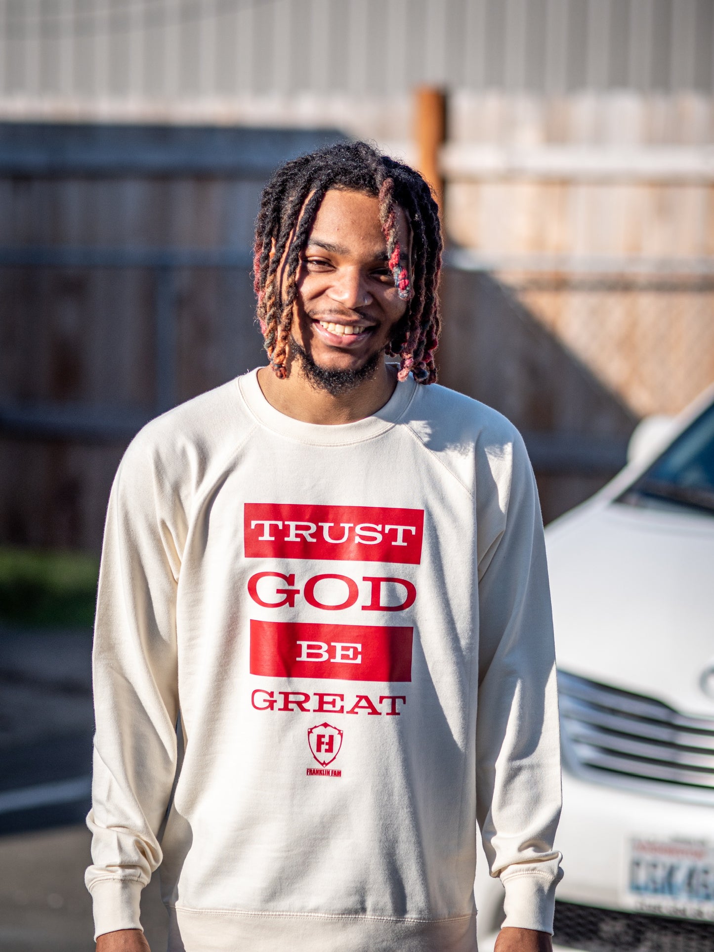 Trust God 2.0 Bone Crewneck Sweatshirt (Red Print)