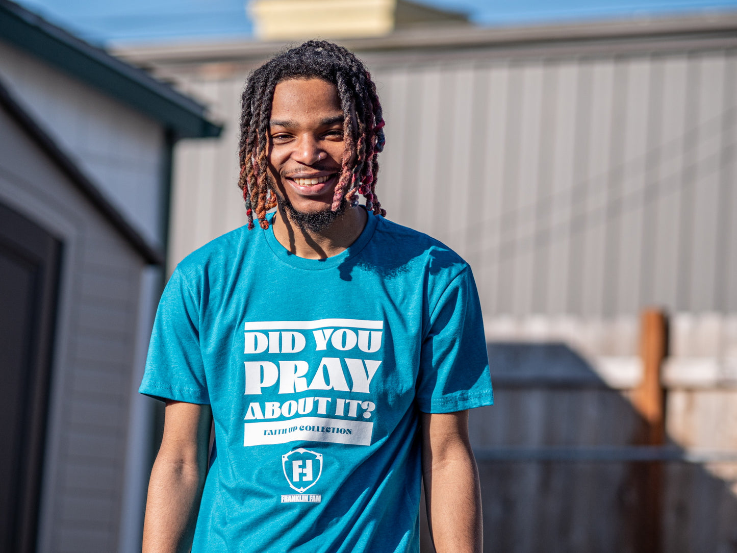 Did You Pray About It Teal T-shirt (White Print)