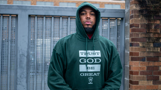 Trust God Be Great 2.0 Forest Green Hoodie (Grey Print)