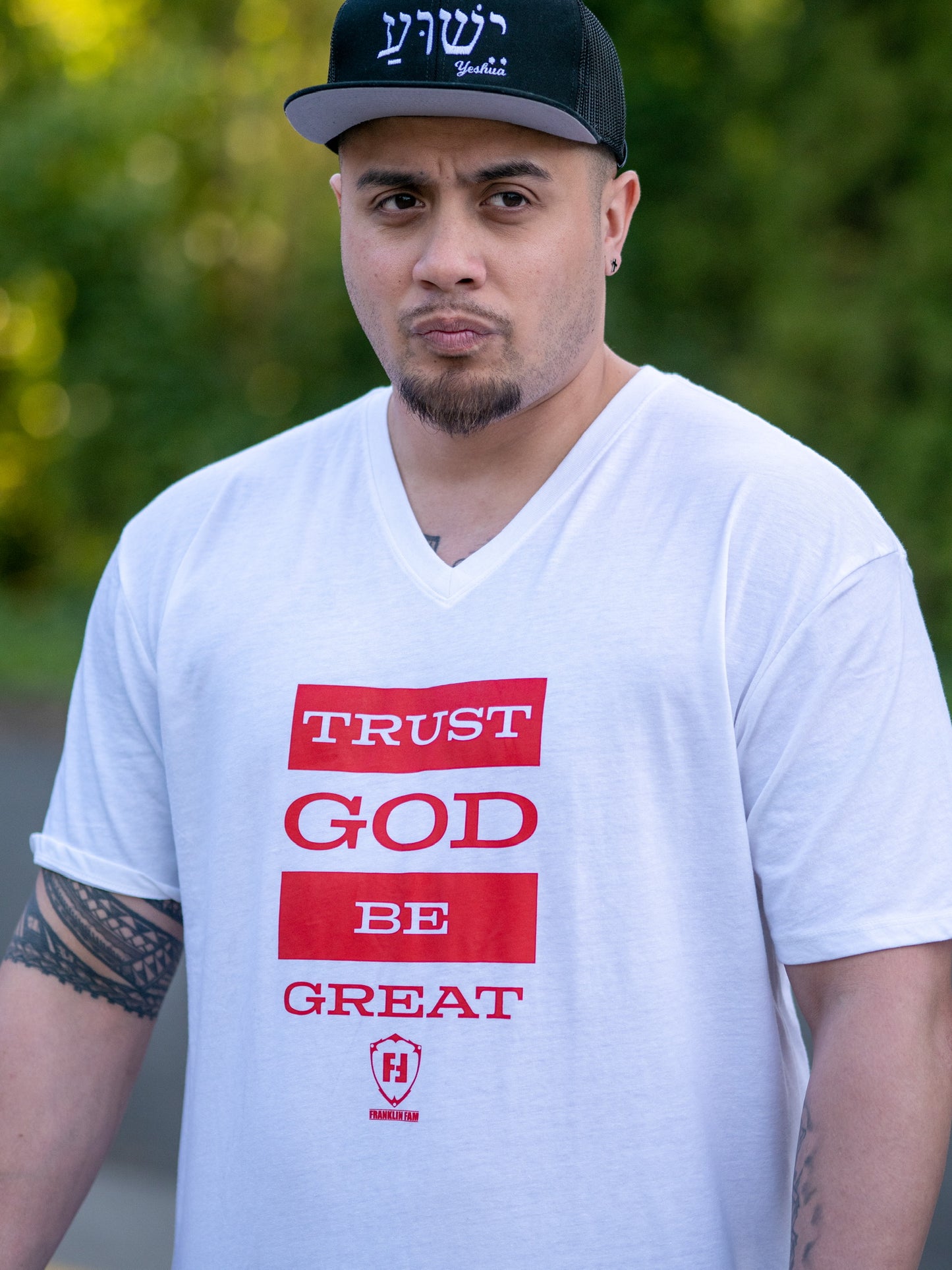 Trust God Be Great 2.0 Tshirt (White with Red Print)