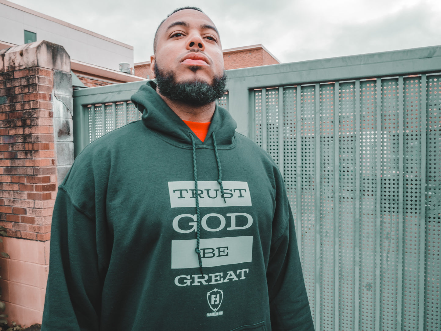 Trust God Be Great 2.0 Forest Green Hoodie (Grey Print)