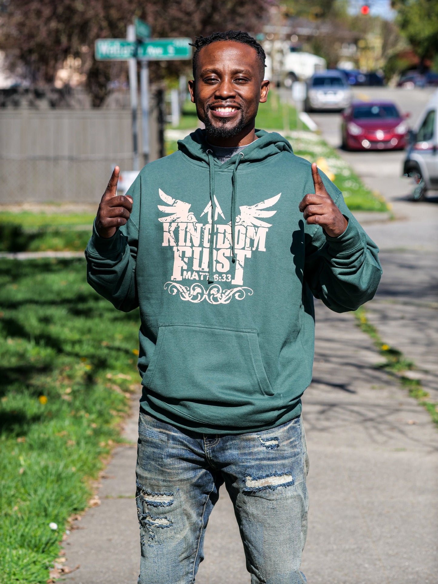 Kingdom 1st Alpine Green Hoodie (Tan Print)