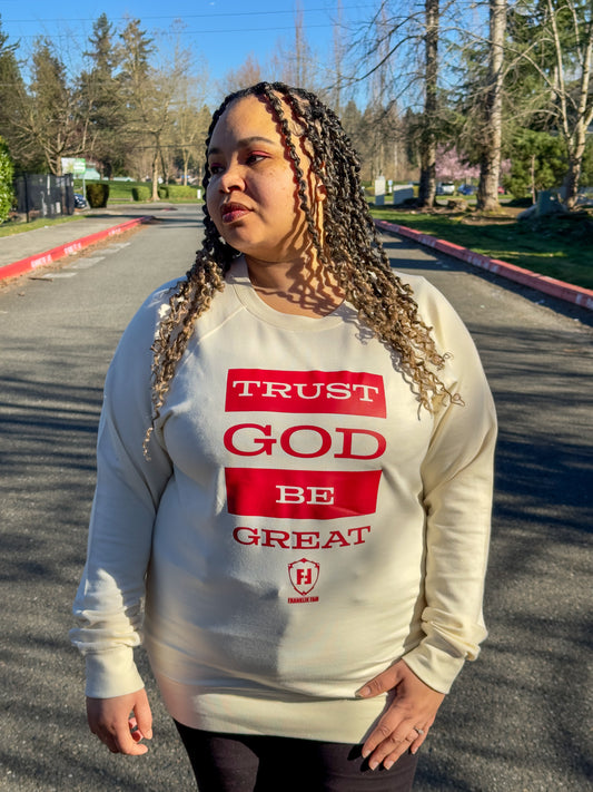 Trust God 2.0 Bone Crewneck Sweatshirt (Red Print)