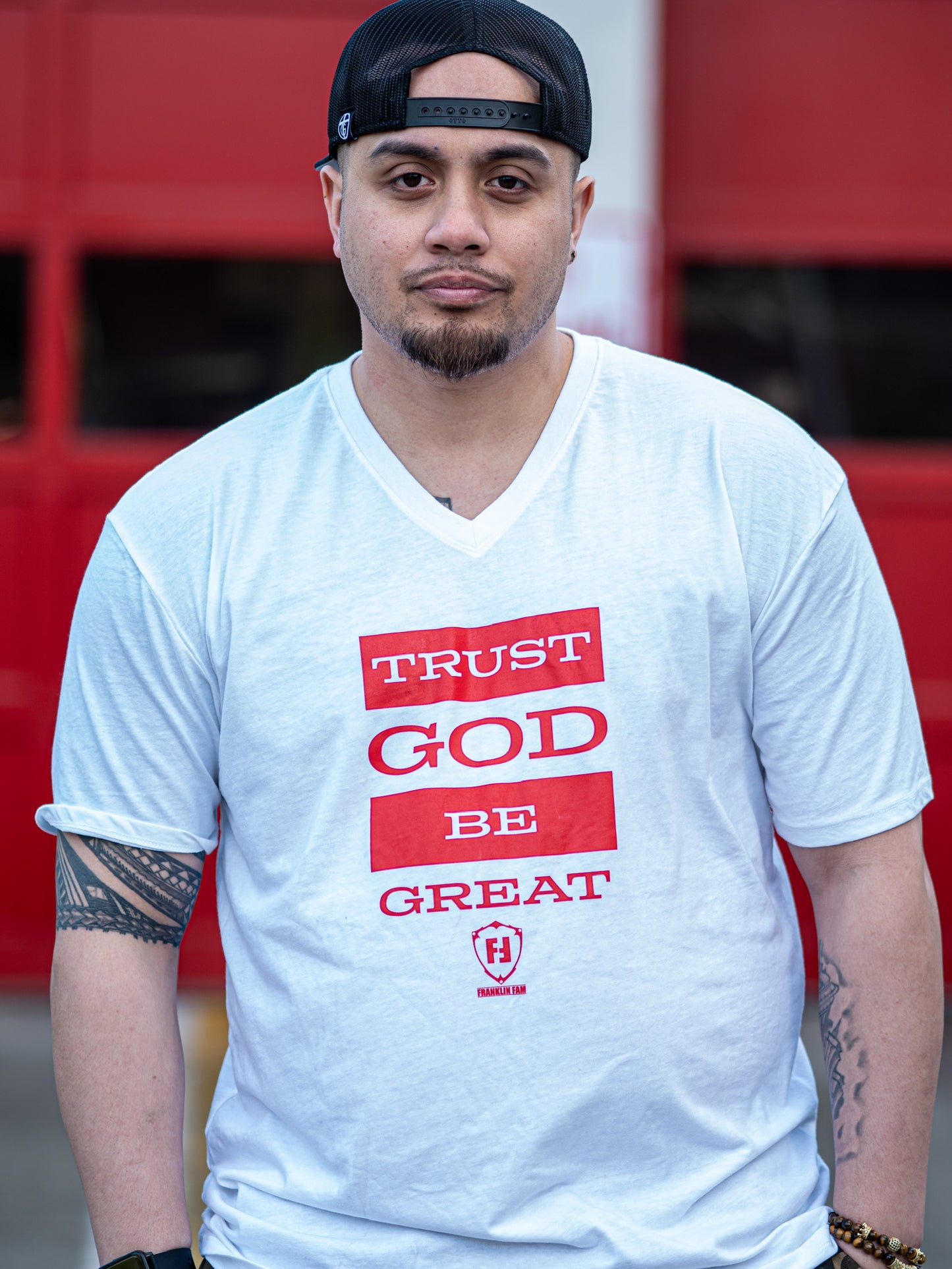 Trust God Be Great 2.0 Tshirt (White with Red Print)