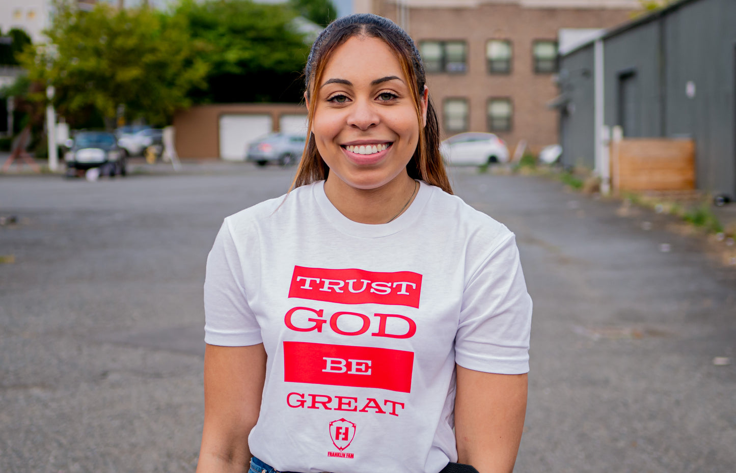 Trust God Be Great 2.0 Tshirt (White with Red Print)