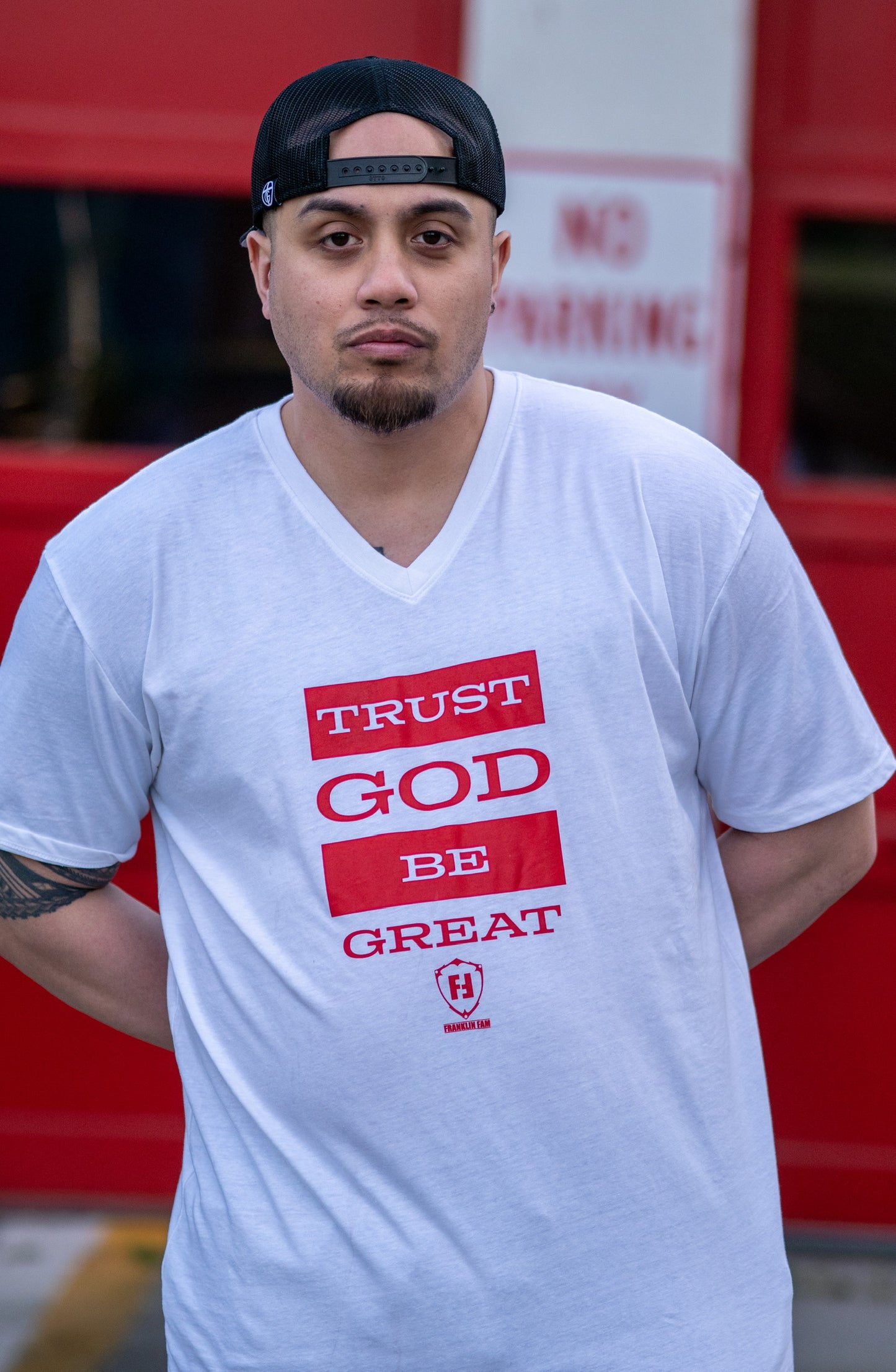 Trust God Be Great 2.0 Tshirt (White with Red Print)