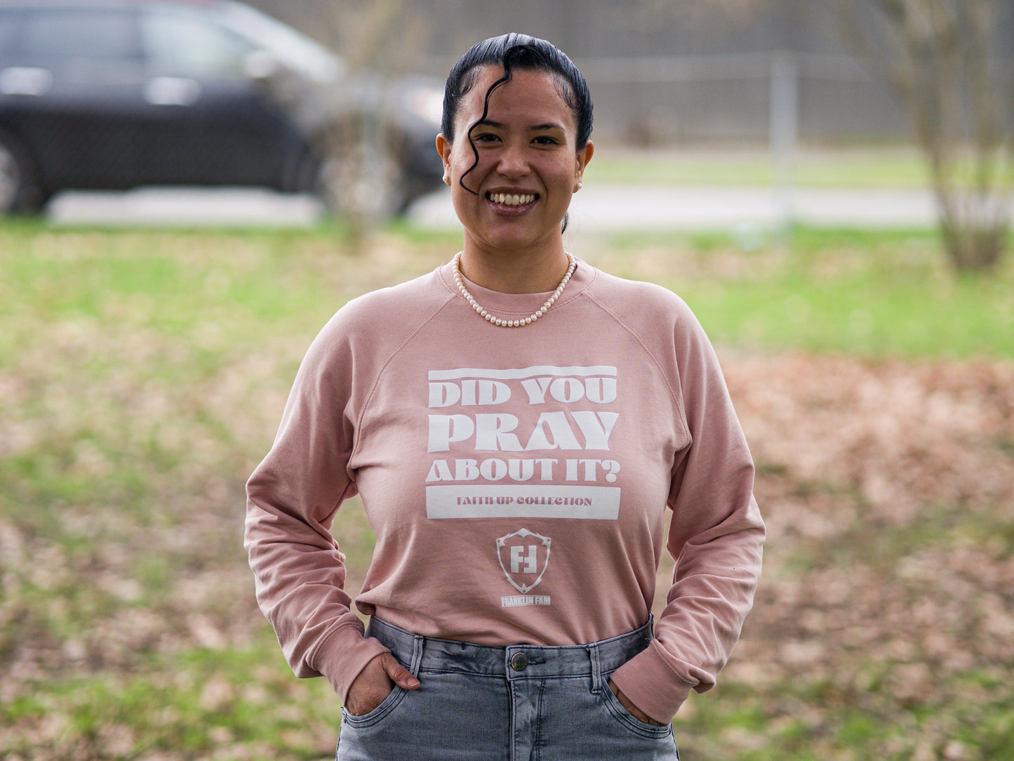 Did You Pray About It? Rose Crewneck Sweatshirt (White Print)