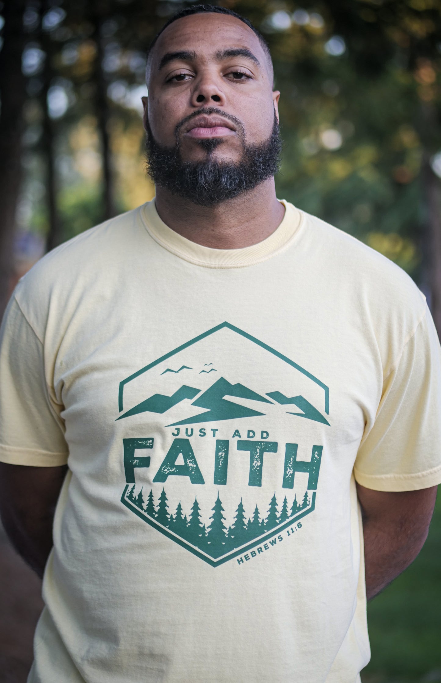 Just Add Faith Heavyweight T-Shirt (Butter Tshirt with Harvest Green Print)