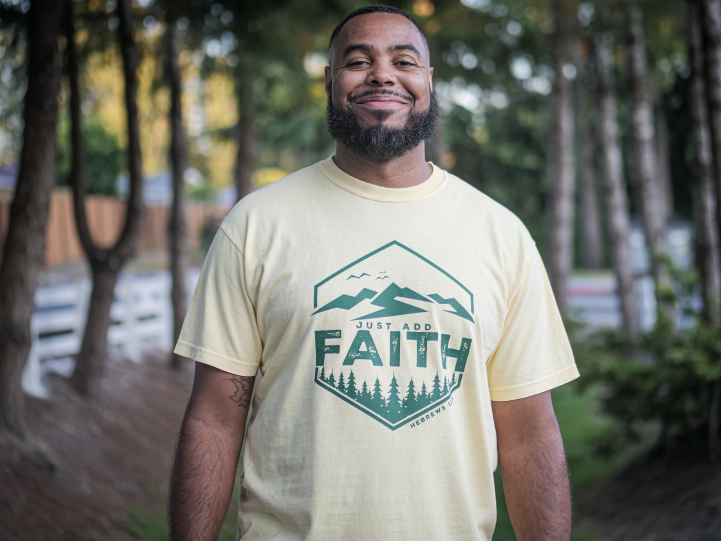 Just Add Faith Heavyweight T-Shirt (Butter Tshirt with Harvest Green Print)