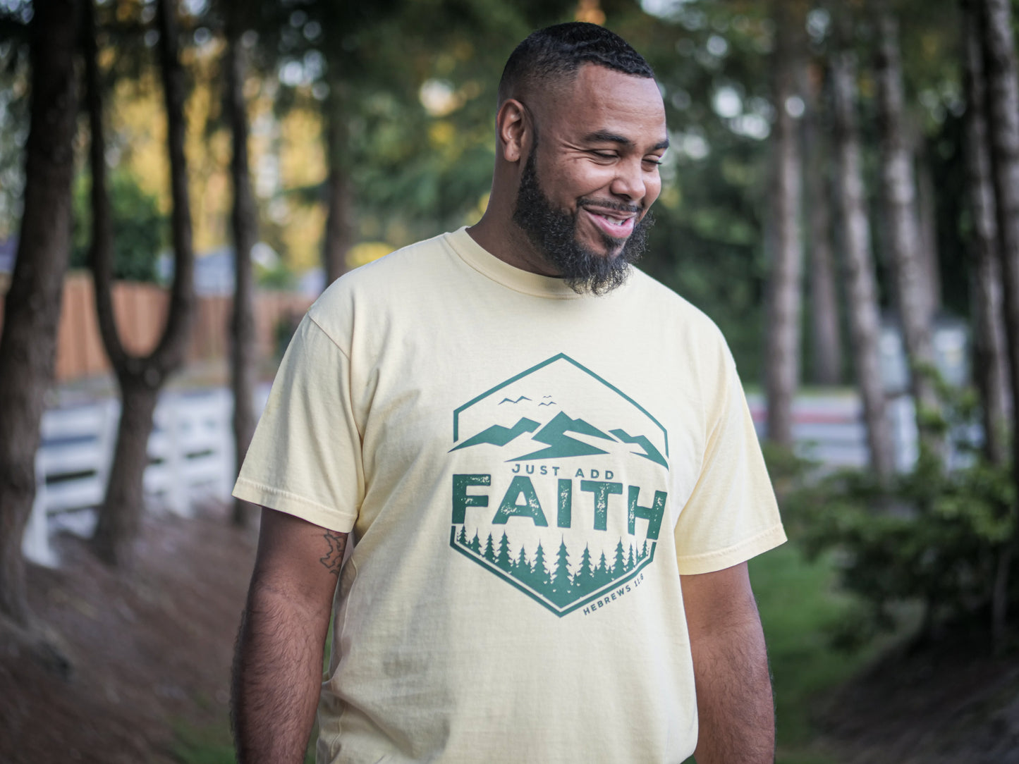 Just Add Faith Heavyweight T-Shirt (Butter Tshirt with Harvest Green Print)