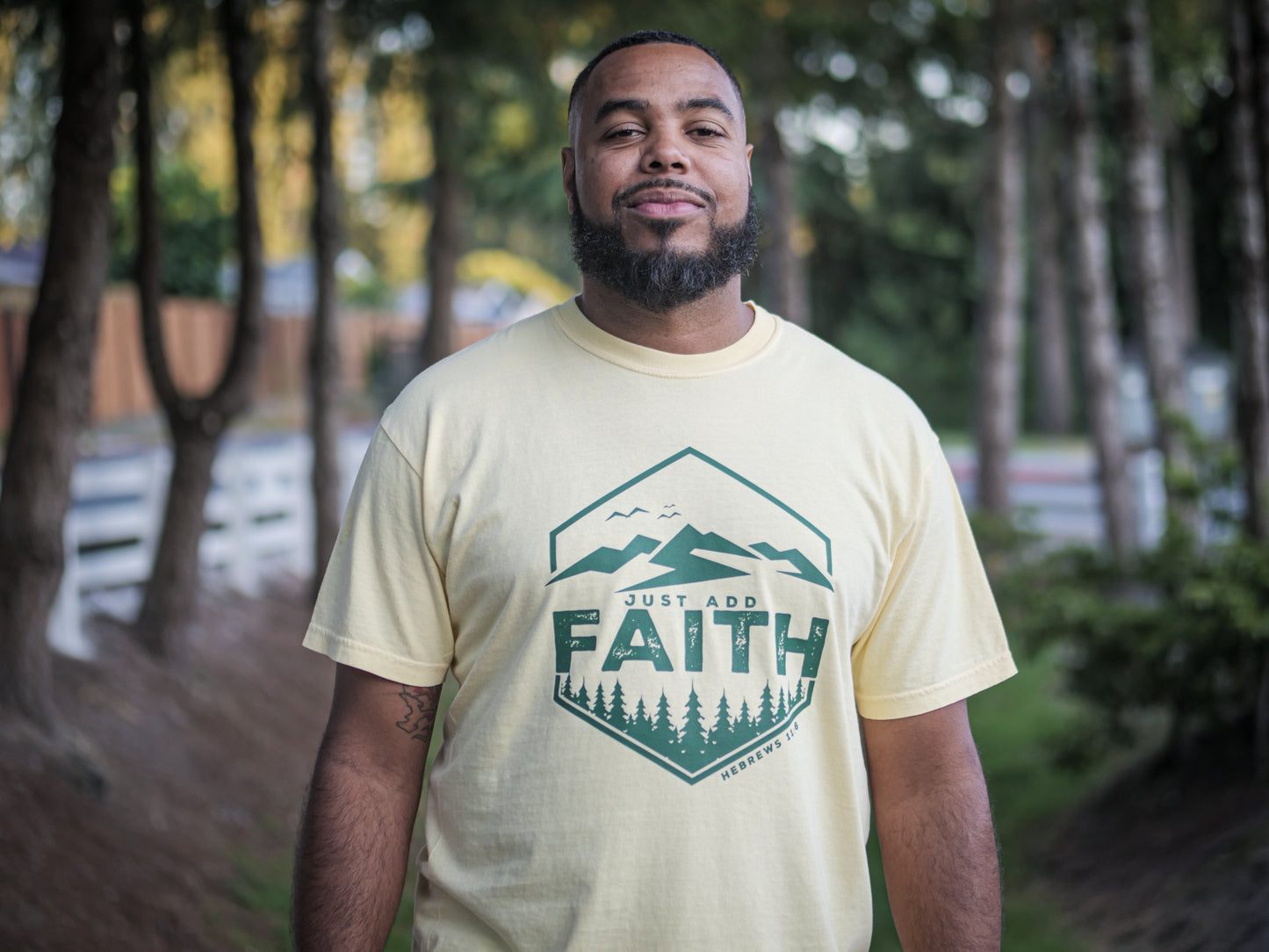 Just Add Faith Heavyweight T-Shirt (Butter Tshirt with Harvest Green Print)