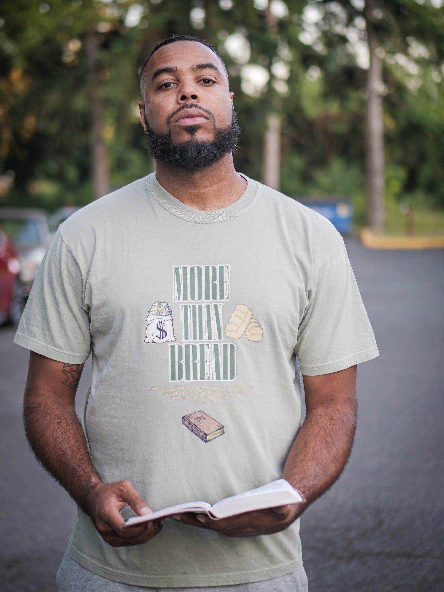 More Than Bread Heavyweight T-Shirt (Sandstone with Multi Color Print)