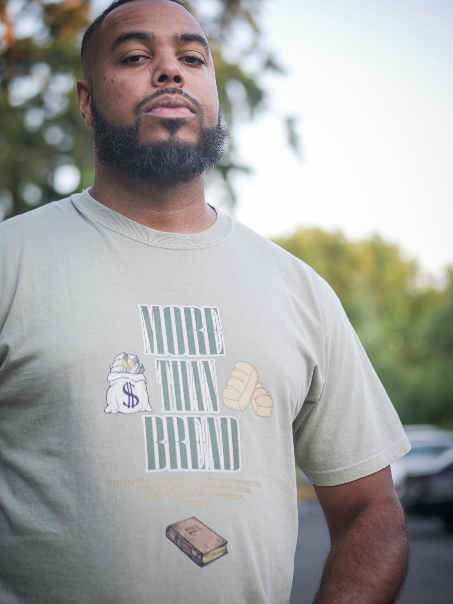 More Than Bread Heavyweight T-Shirt (Sandstone with Multi Color Print)