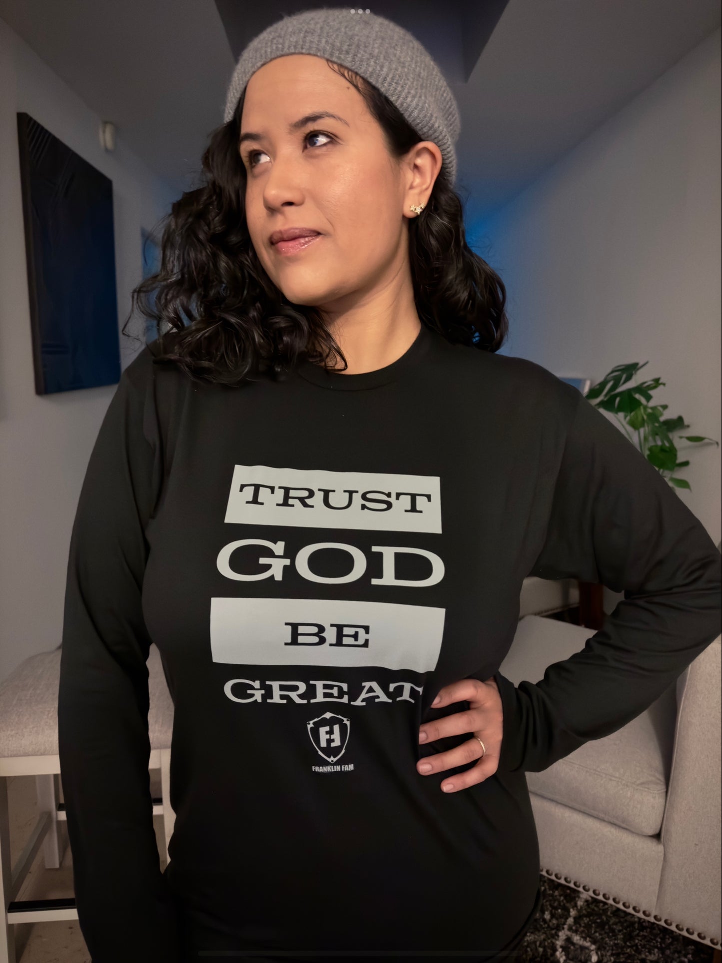 Trust God Be Great 2.0 Long Sleeve (Black with Silver Print)