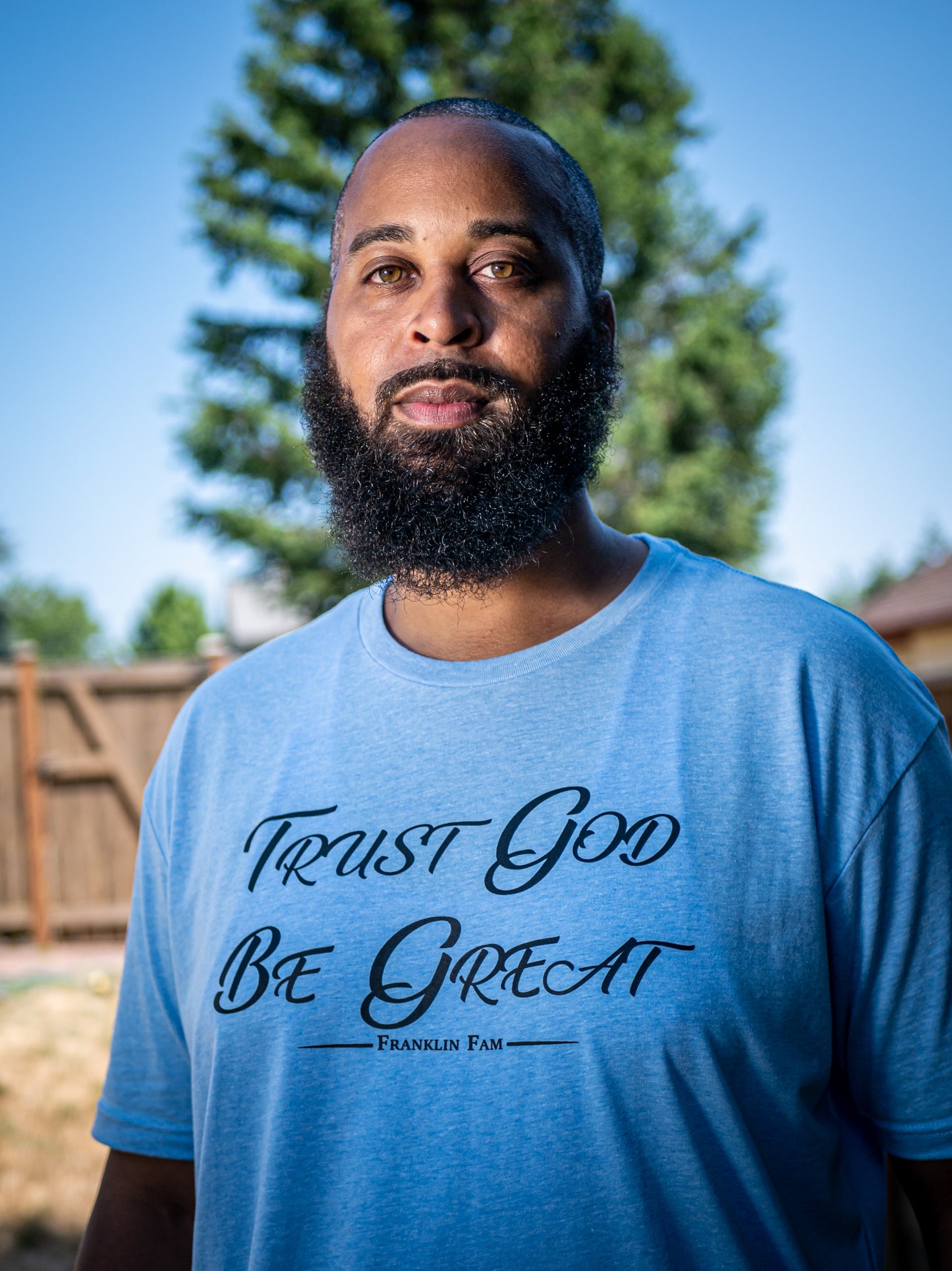 Trust God Be Great Original Tshirt (Sky Blue with Black Print)