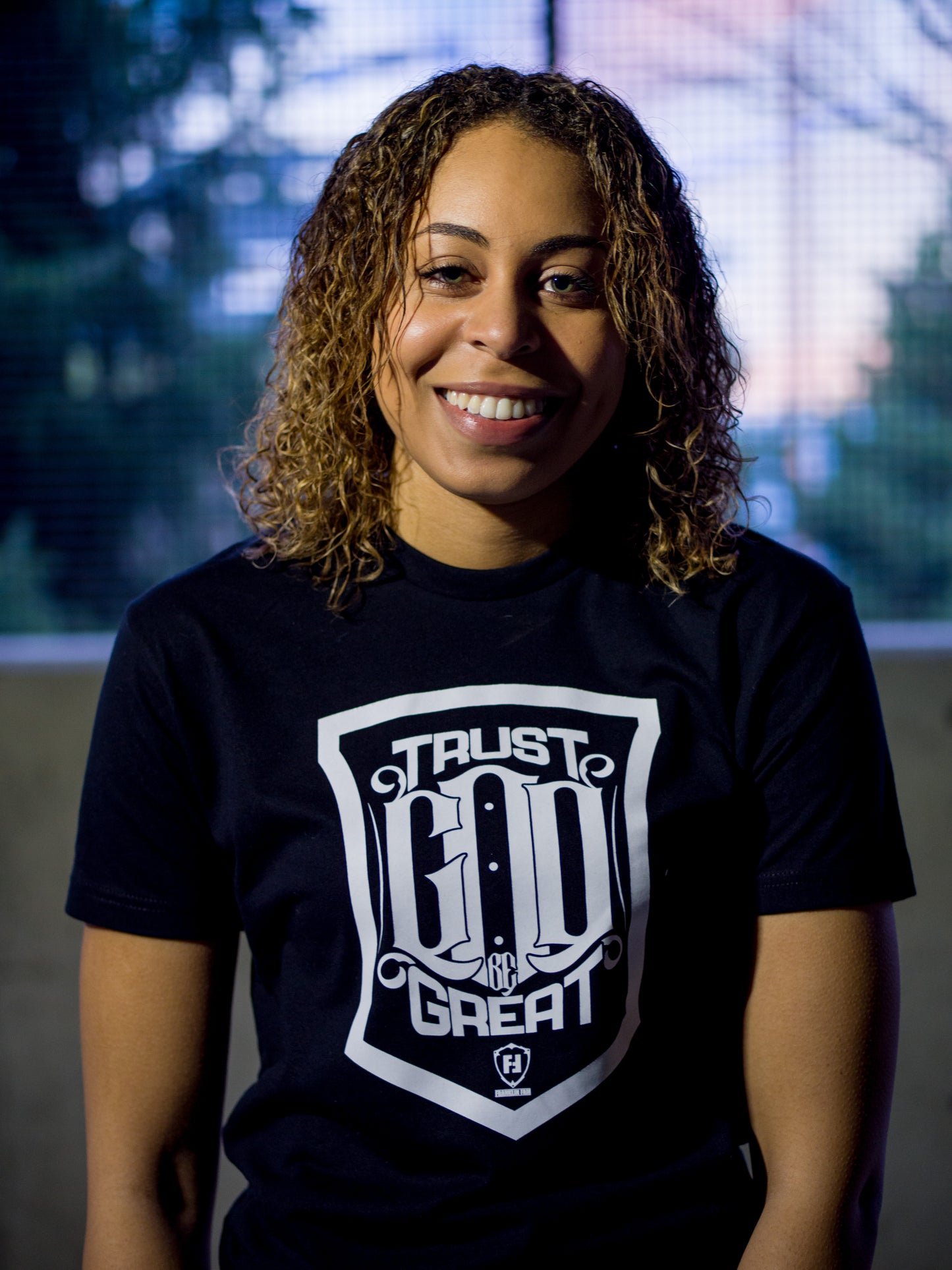 Trust God Be Great Shield T-shirt (Black with White Print)