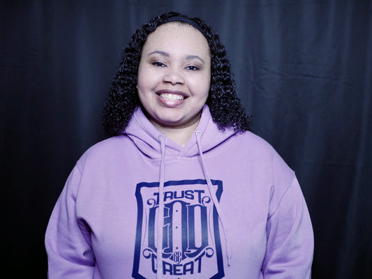 Trust God Be Great Shield Lavender Hoodie (Navy Print)